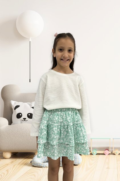 Girl's Water Green Layered Ruffled Skirt 2208-190
