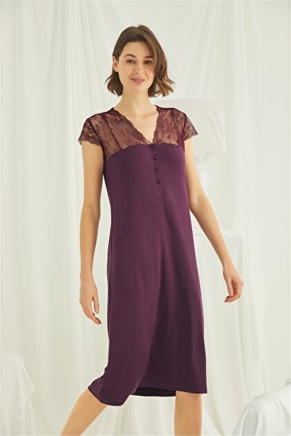 Women's Burgundy Short Sleeve Nightgown 18403