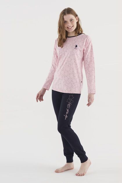 16834 Kadın Pembe Yuvarlak Yaka Pijama Takım