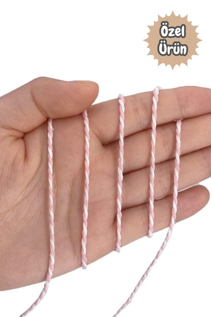 10 Metre Pembe Beyaz Örgü İpi Bileklik İpi Şanş İpi Marteniçka Hediye Ambalaj İp