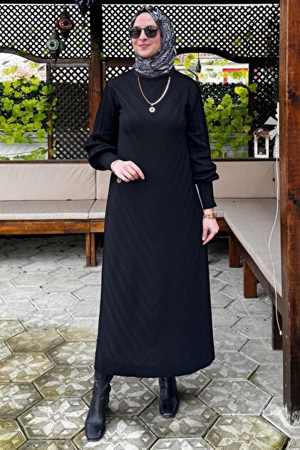 Rabia Şamlı Yağmur Triko Elbise Siyah - Fiyatı, Yorumları
