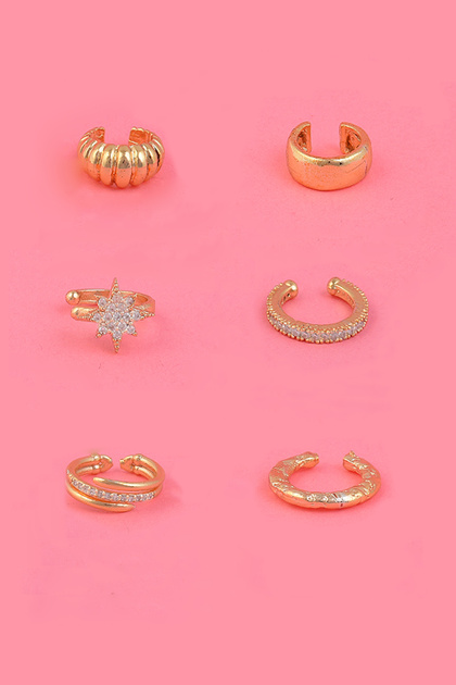 Kadın Altın Kaplama 6'lı Earcuff Küpe Seti