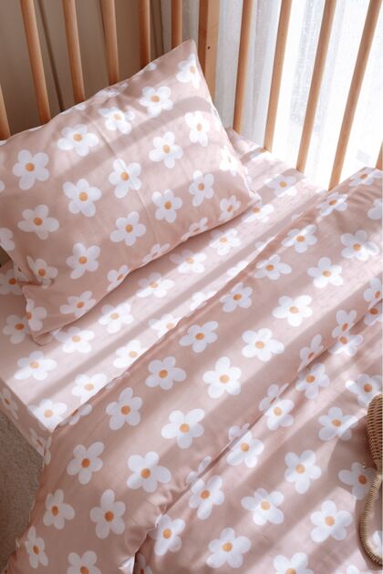 Baby Crib, Park Bed (70X110Cm) Duvet Cover & Bed Sheet Set, Cotton Satin - Daisy