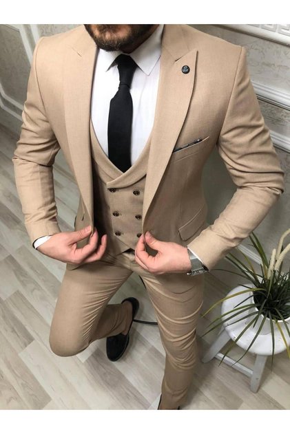 Erkek Regular Fit Yelekli Takım Elbise