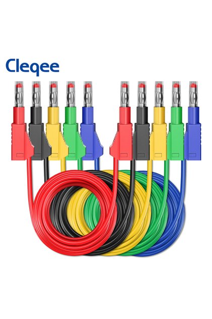 1m 5colors 5Pcs Cleqee 5PCS 4mm Retractable Banana Plug to Banana Plug Multi-meter Test Leads 100cm