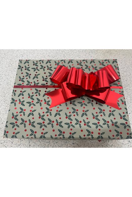 Red Metallized 10 Pcs Ceksus - Gift Wrap Ornament and Raffia Bow