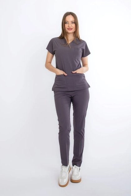 Dusty Gray U-flex Stretch Fabric Doctor Nurse Surgical Set