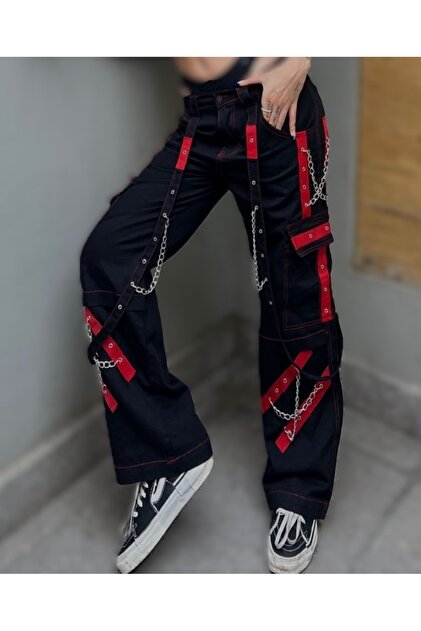 KOTOLOG Y2k Baggy Full Detay Şerit Zinciz Pantolon Cybep Punk