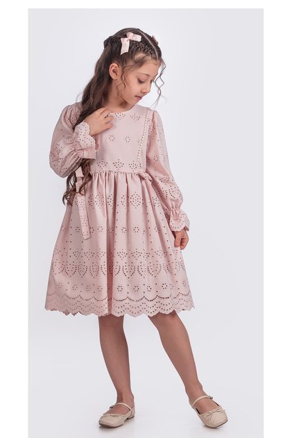 Kız Çocuk Uzun Kollu Kolları Lastikli Beli Ikili Kurdele Sutaşı Detaylı Elbise Elb.y2685