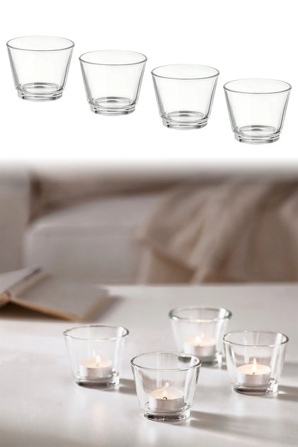 Cam Tealight Mumluk Şamdan Kase 6cm 4 Adetli Set MA026