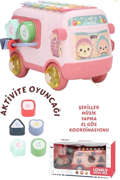 Eğitici Bul Tak Işıklı ve Müzikli Otobüs İnce Motor Kas Geliştirme Beyin Zihin Gelişimi (17x35x18cm)