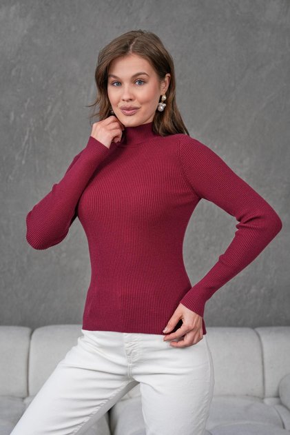 Half Fisherman Ribbed Badi Sweater 1246 Claret Red