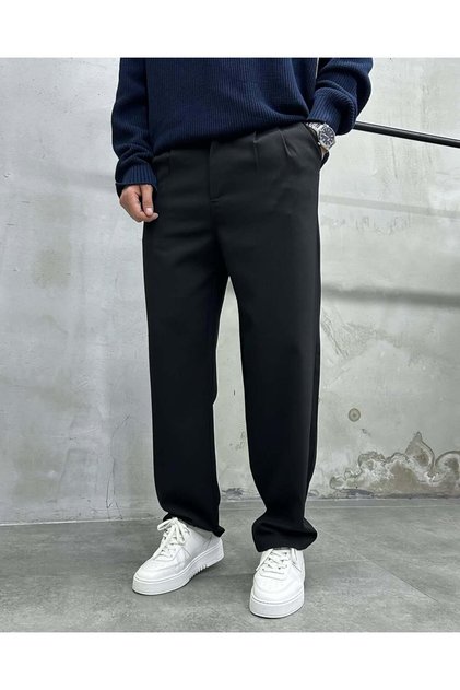 Comfortable Fit Pleated Fabric Baggy Pants