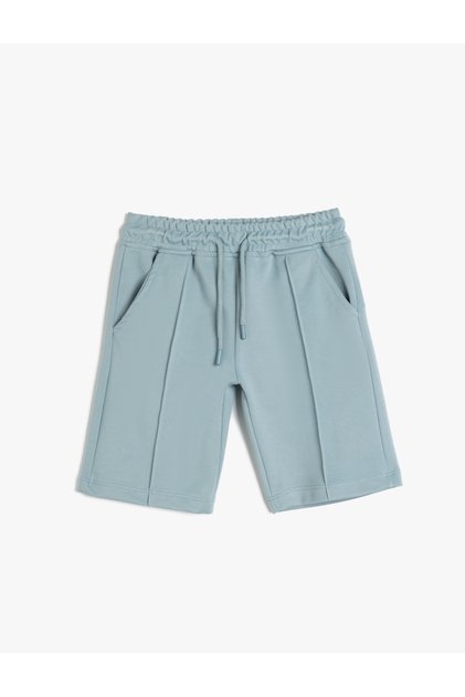 Stitching Detailed Elastic Waist Bermuda Shorts