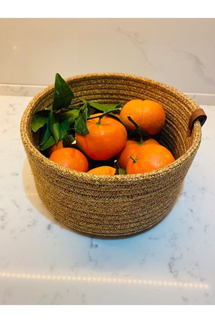 Wicker Jute, Hand Woven Basket Bathroom and Kitchen Organizer Fruit Bowl