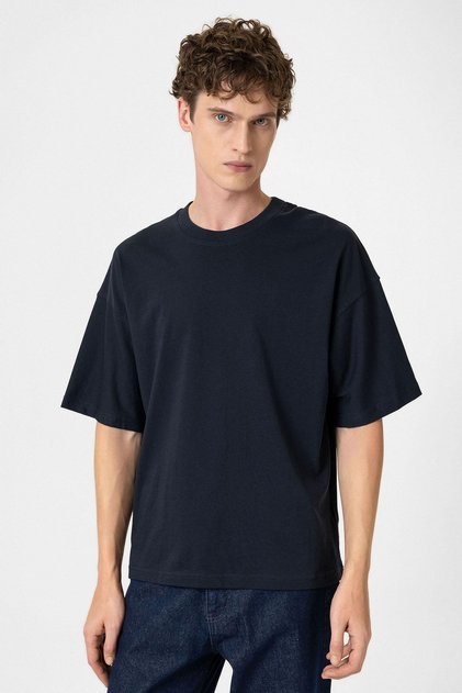 Lacivert Crop Fit Erkek T-Shirt