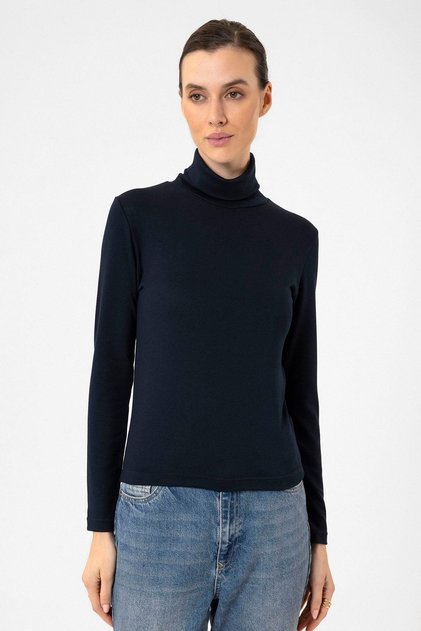 Navy Blue Women's High Top Knitwear Sweater