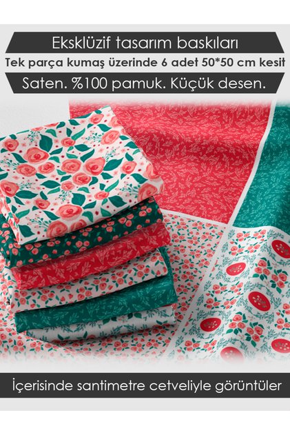6 Adet 50x50 cm %100 Pamuk Patchwork Kumaş Seti – Dikiş ve El İşi İçin