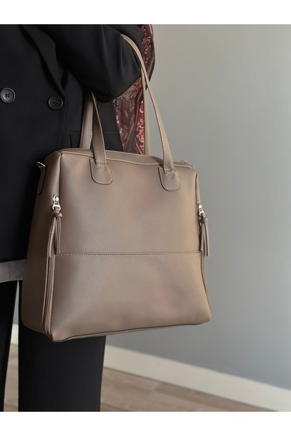 Brown Women's Zipper Detailed Shoulder Bag 10Va2049