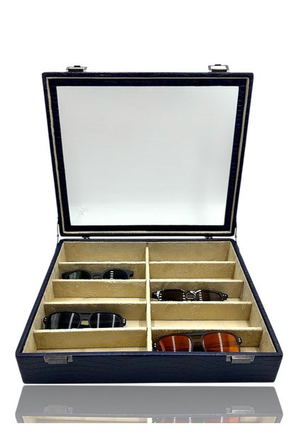 Diji 10-Piece Crocodile Navy Blue Glasses Box and Bag Set