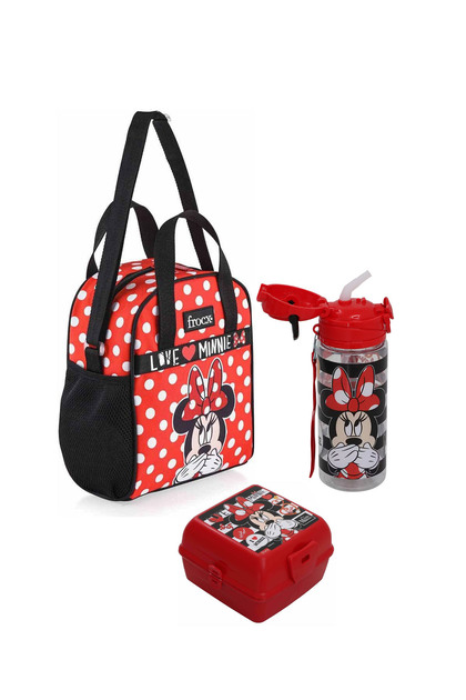 Lisanslı Premium Beslenme Çantası Suluk ve Beslenme Kabı Seti 3lü Minnie
