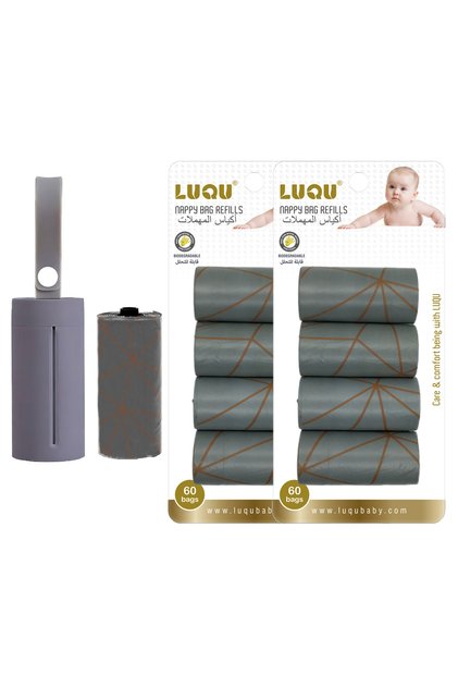 Baby Diaper Bags, Biodegradable Waste Bags 10 Refill Rolls/150 Bags with Dispenser,Unscented(GRAY)