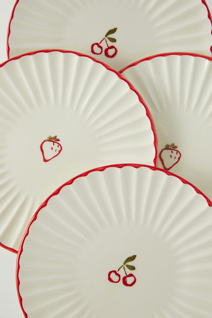 Trendyolmilla Home 4lü Seramik Meyve Desenli Pasta Tabağı Seti