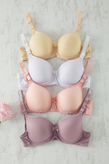 White-Multicolor 4 Pack Micro Covered T-Shirt Bra Strap Knitted Bra Thmss25Su00034