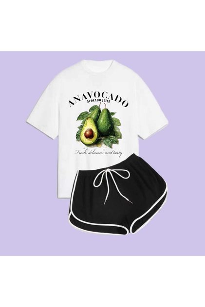 Fruits Themed Printed Double Pinterest Shorts Tshirt Set