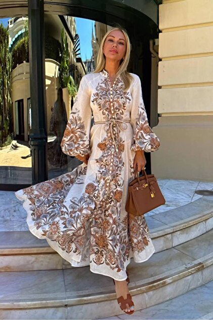 Pulli Collection Linen Fabric Zimmerman Model Balloon Sleeve Maxi Dress-  Trendyol