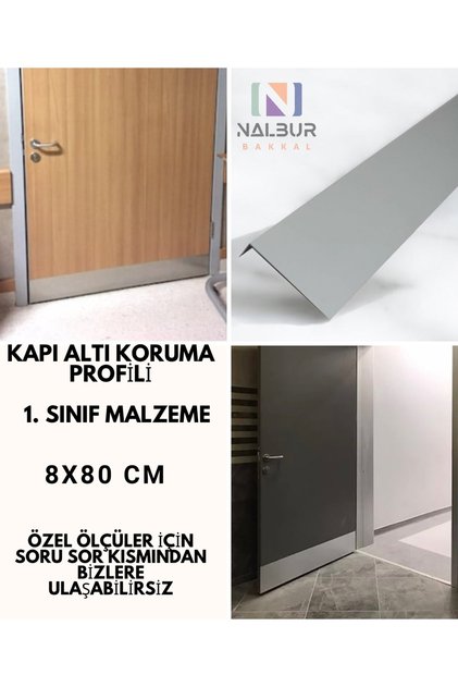 Kapı Altı Koruması Tekmelik Alüminyum Gri 8x80 Cm 2 Adet (KALIN ALÜMİNYUM PROFİL)