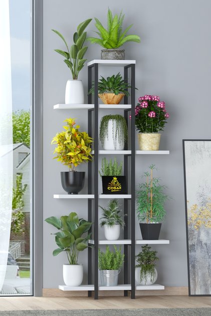 YÜKSEK AYAKLI Saksı Standı Saksılık Dekoratif Çiçeklik Rafı Metal İskeleti Dekoratif 6 Raflı 137cm