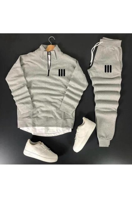 Unisex Three-Stripe Printed Half-Zip Sweatshirt and Sweatpants Set Combo