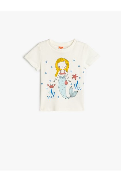 Cotton Mermaid Printed Crew Neck Short Sleeve T-Shirt