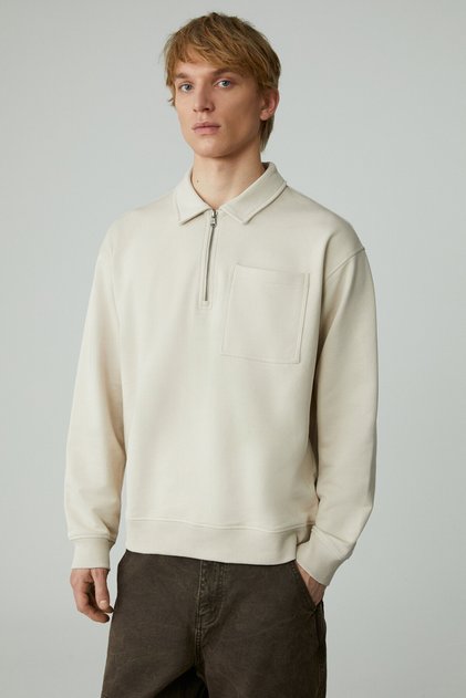 Shiftd Men's Zippered Collar Long Sleeve Zippered Beige Sweatshirt