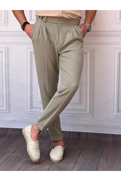 Men's Khaki Comfortable Fit Baggy Cut Fabric Trousers