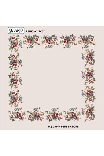 Eșarfă tip hijab cu voal interior yemenit, model floral simplu, cu dantelă stil anii ’90, 90x90 cm, centru gol, margini florale