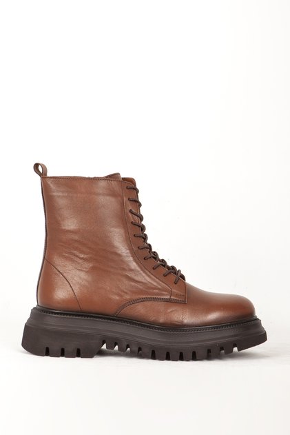 Dericlub Women's Thick Soled Lace-Up Casual Boots Real Leather Br 66357 Taba