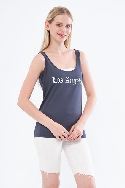 Athlete's Tank Top with Thick Straps Los Angeles Printed Anthracite Color