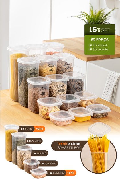 Set of 15 White Food and Spice Storage - Airtight Container