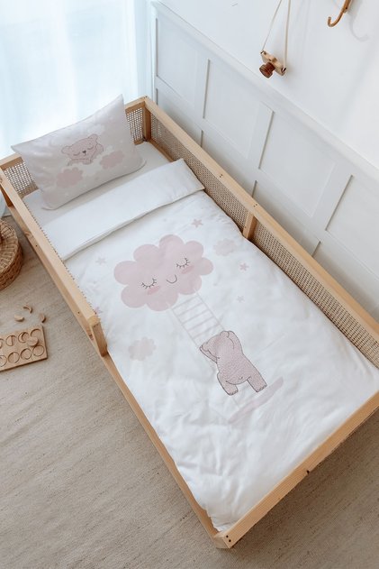 Montessori (Without Sheets) Duvet Cover Set 100X200 cm - Pure Baby Series - Teddy Bear Climbing the Cloud