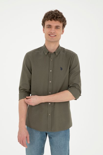 Men's Khaki Long Sleeve Basic Shirt 50288629 -Vr027