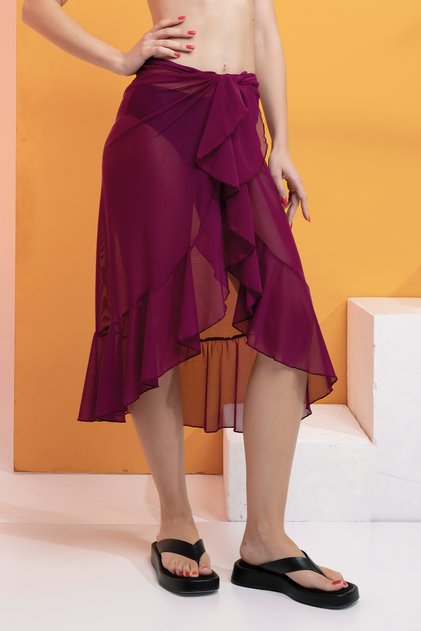 Knit Chiffon Ruffled Sheer Pareo