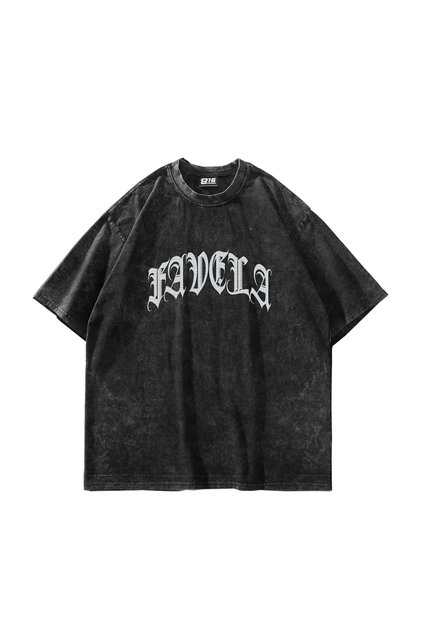 Favela Stone Printed Oversize Unisex Washable Black Tshirt