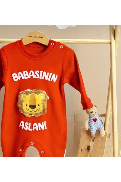 Babasının Aslanı Kabartma Yazı Detaylı Organik Pamuk Lüx Tulum