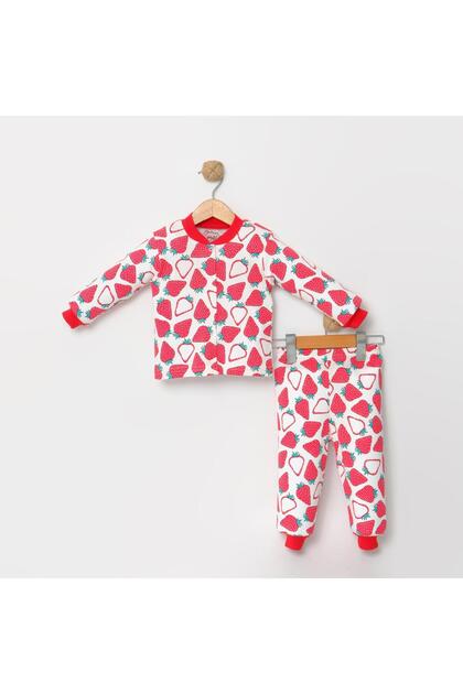 Girl's Strawberry Patterned 100% Cotton Pajama Set