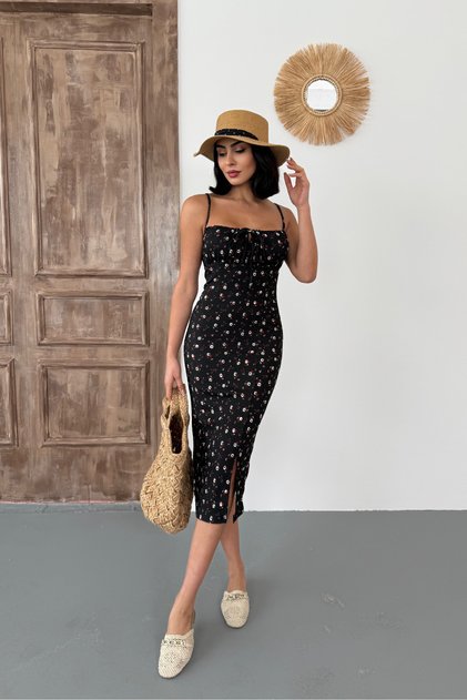 Women's Rope Strap Slit Detailed Floral Dress