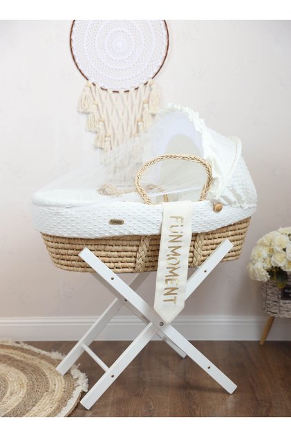 Portable Baby Moses Basket Cot With Durable Stand (off white)