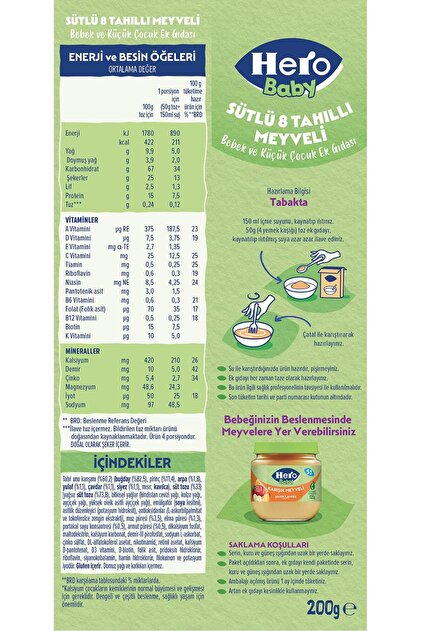 Hero Baby Sütlü 8 Tahıllı Meyveli Kaşık Mama 200g - Fiyatı, Yorumları
