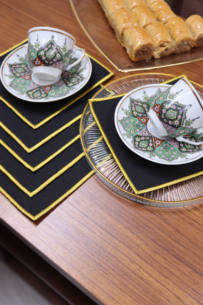 Set of 6 Black Coffee Sides Presentation Napkins Cocktail Napkins